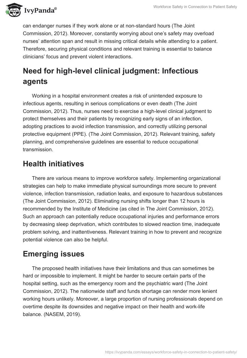 Workforce Safety in Connection to Patient Safety. Page 2