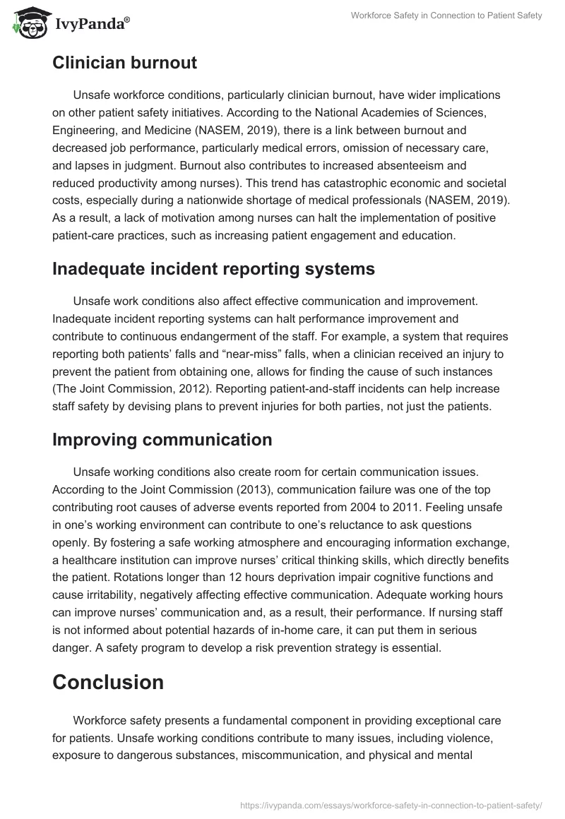 Workforce Safety in Connection to Patient Safety. Page 3