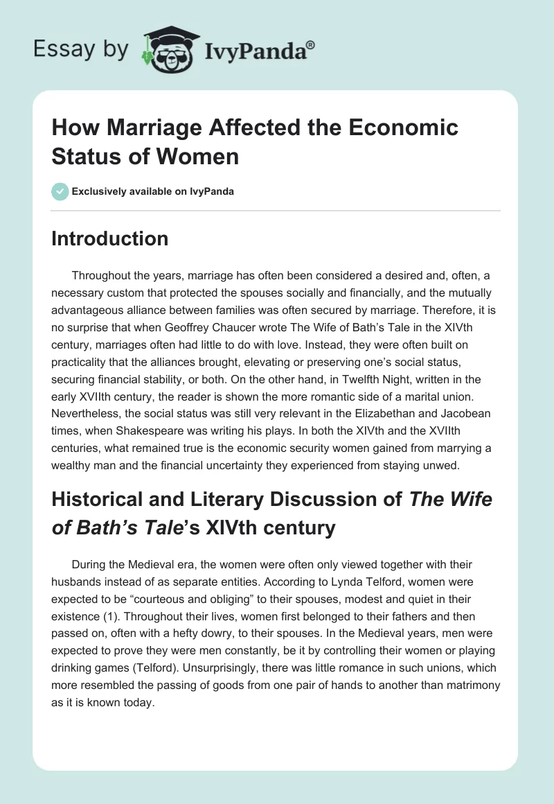 How Marriage Affected the Economic Status of Women. Page 1