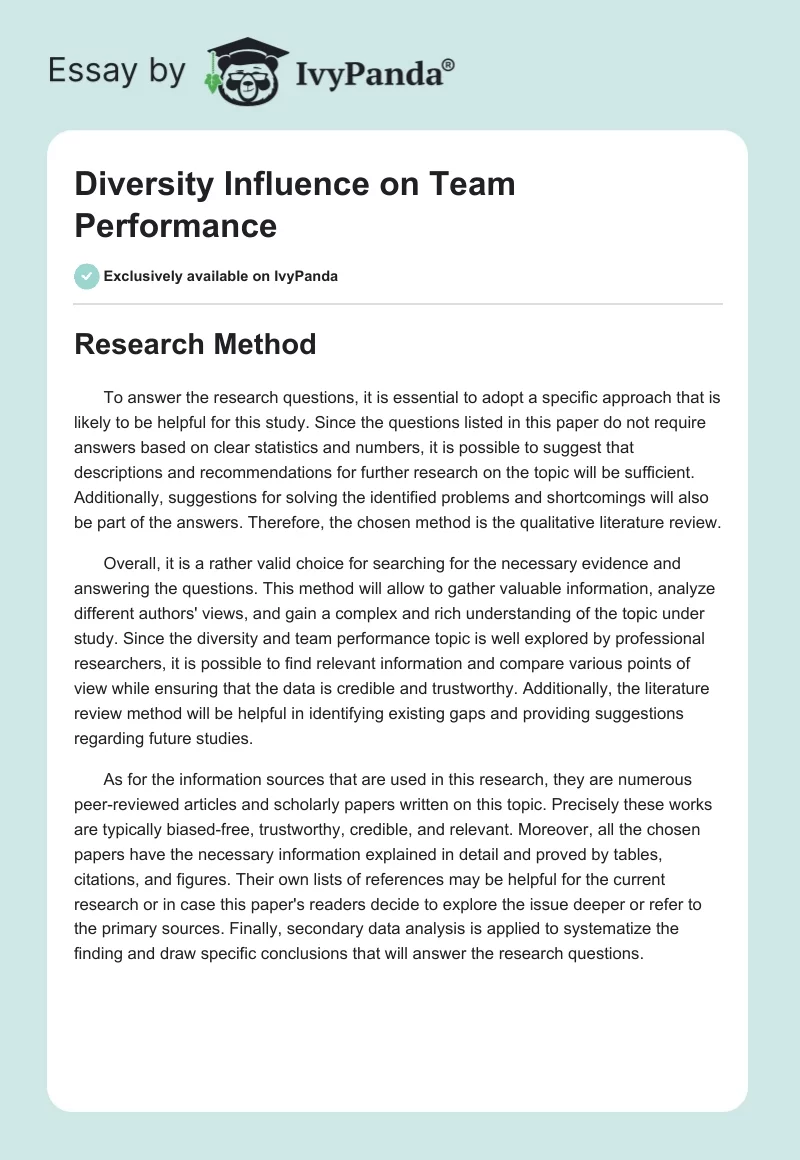 Diversity Influence on Team Performance. Page 1