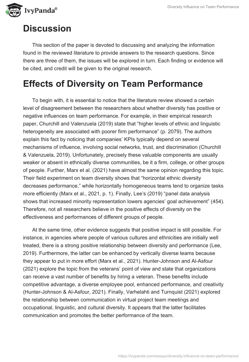 Diversity Influence on Team Performance. Page 2