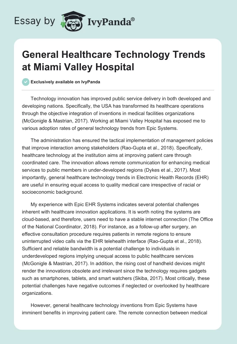 General Healthcare Technology Trends at Miami Valley Hospital. Page 1