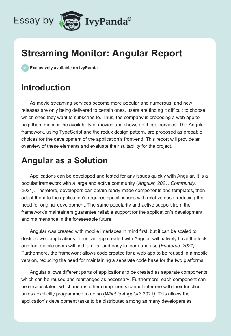 Streaming Monitor: Angular Report. Page 1