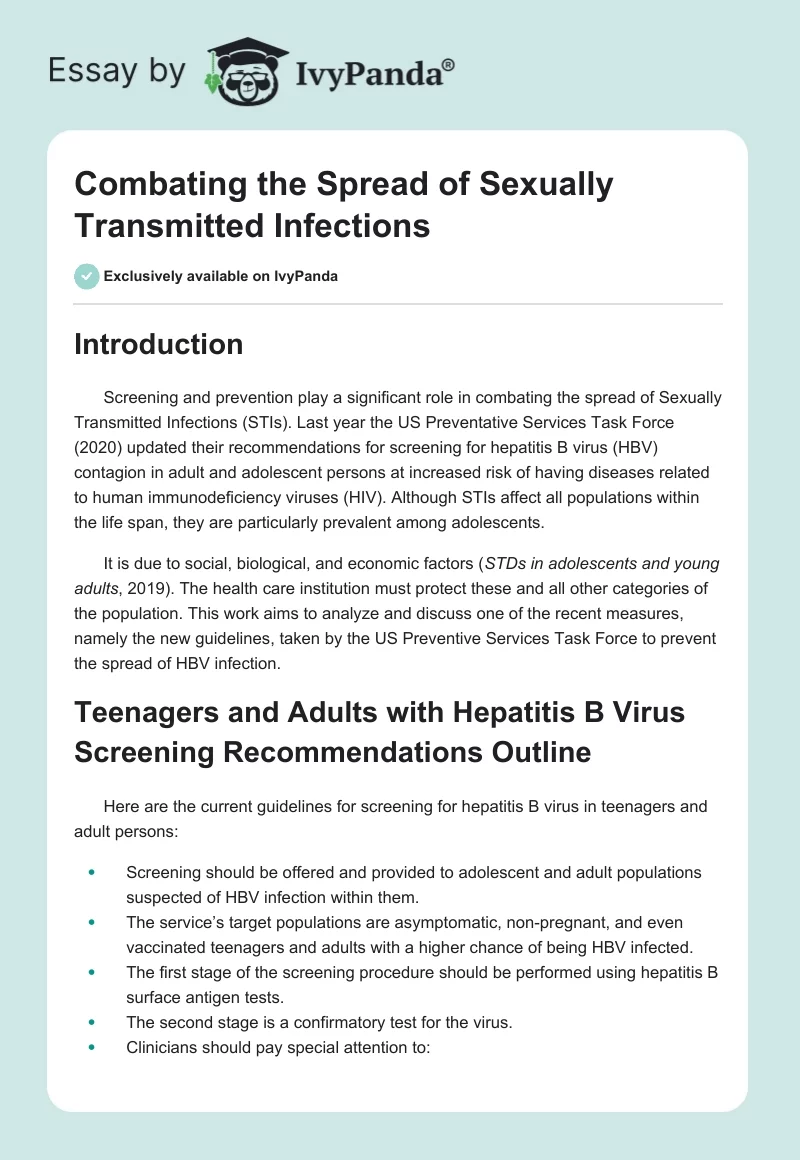 Combating the Spread of Sexually Transmitted Infections. Page 1