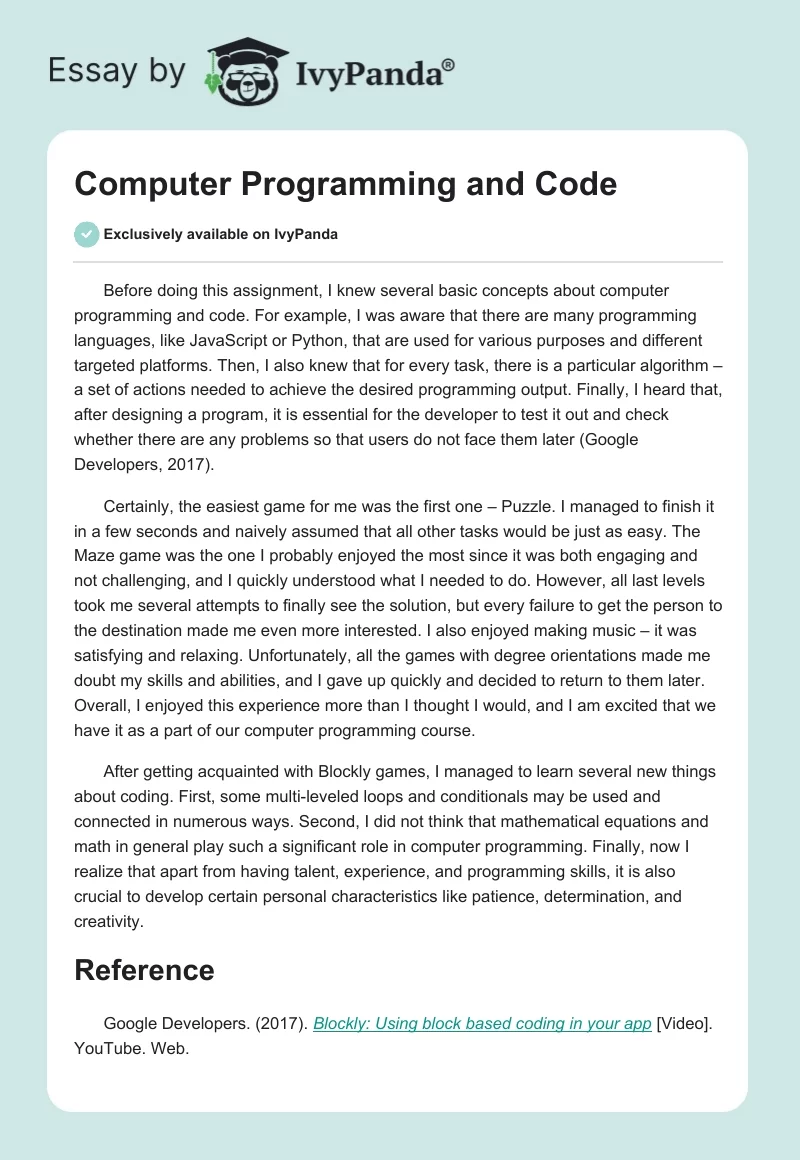 Computer Programming and Code. Page 1