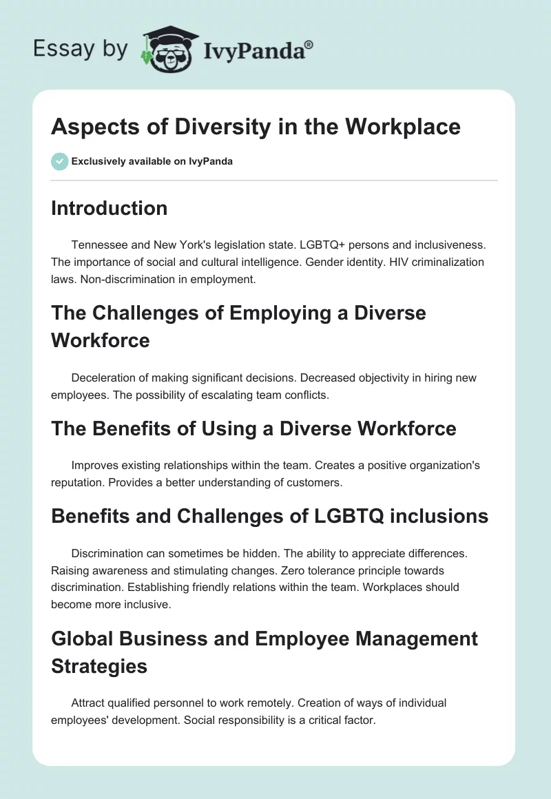 Aspects of Diversity in the Workplace. Page 1