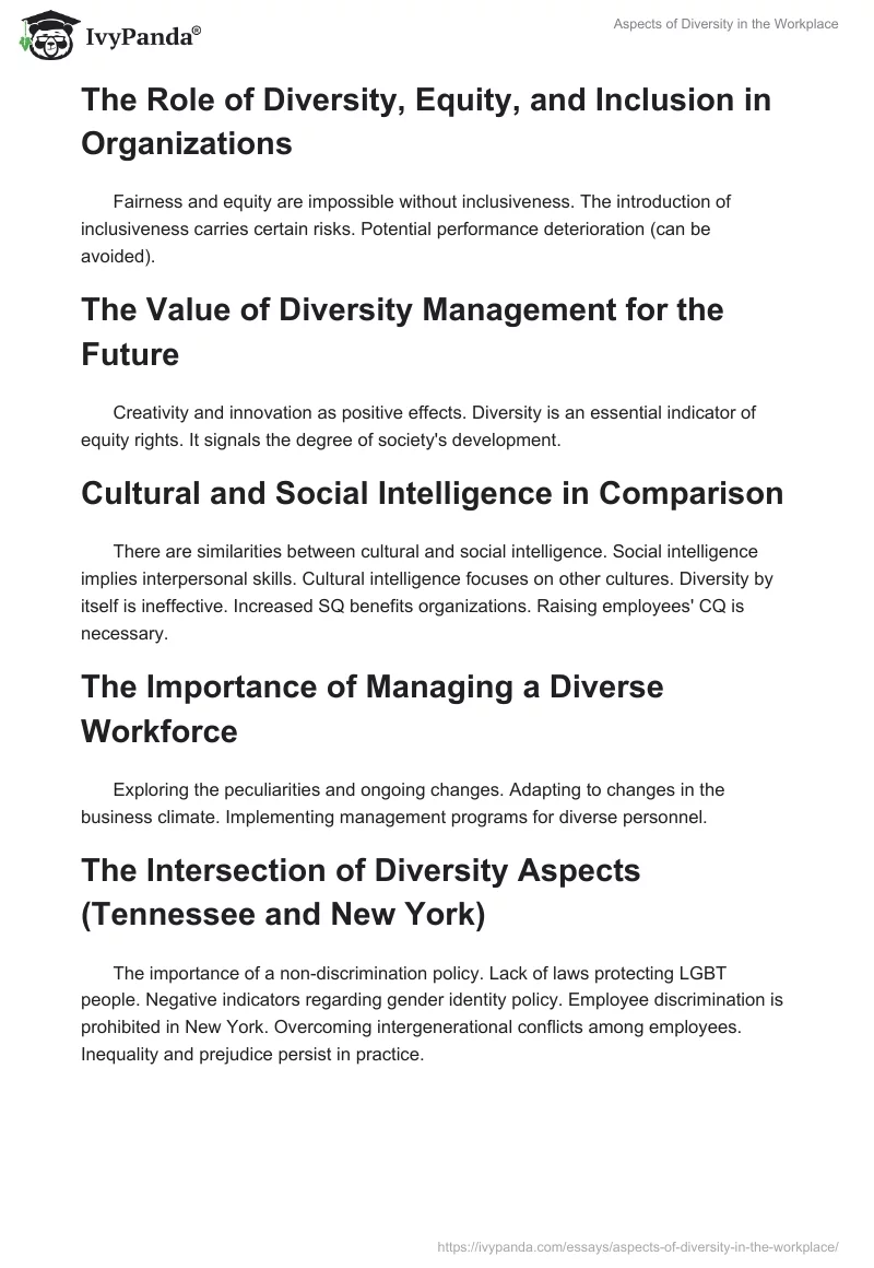 Aspects of Diversity in the Workplace. Page 2