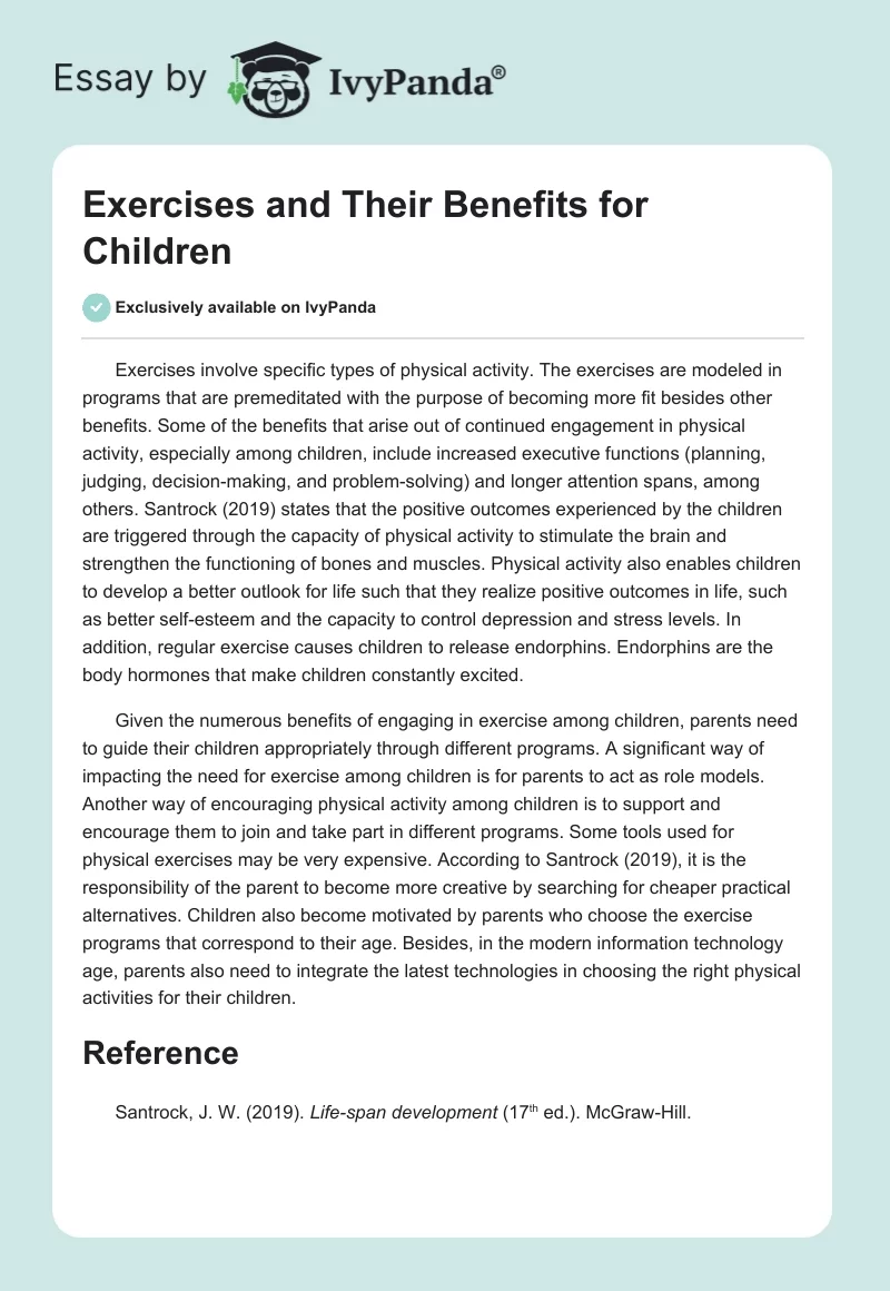 Exercises and Their Benefits for Children. Page 1