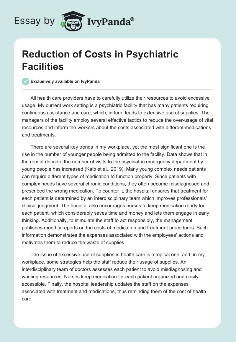 Reduction of Costs in Psychiatric Facilities. Page 1