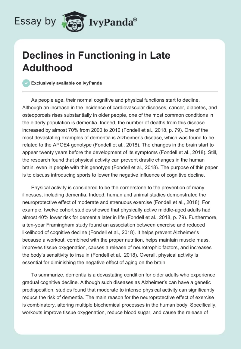 Declines in Functioning in Late Adulthood. Page 1