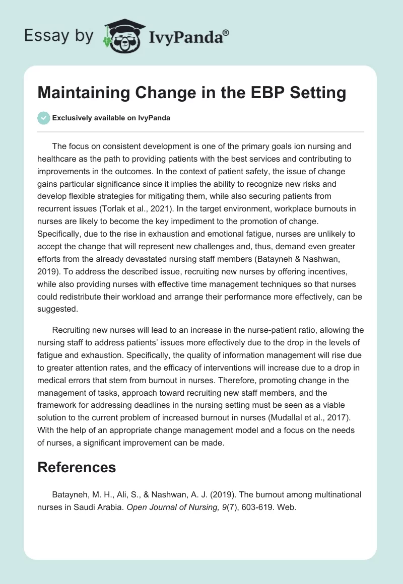 Maintaining Change in the EBP Setting. Page 1