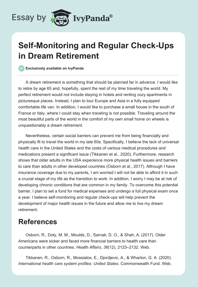 Self-Monitoring and Regular Check-Ups in Dream Retirement. Page 1