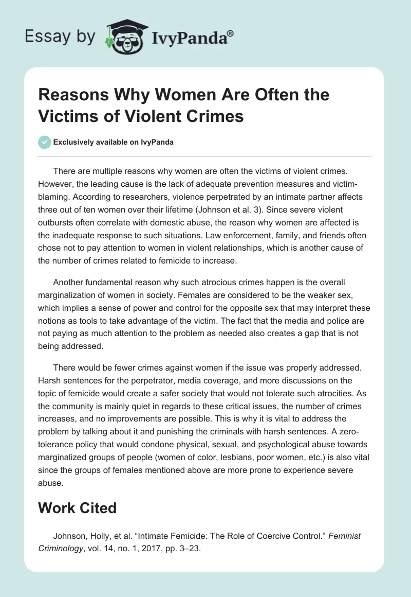 Reasons Why Women Are Often the Victims of Violent Crimes. Page 1