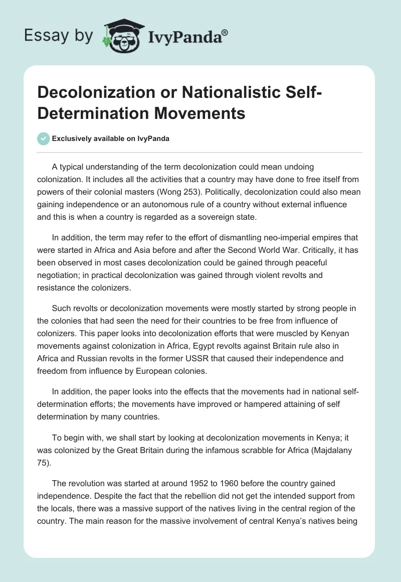 Decolonization or Nationalistic Self-Determination Movements. Page 1