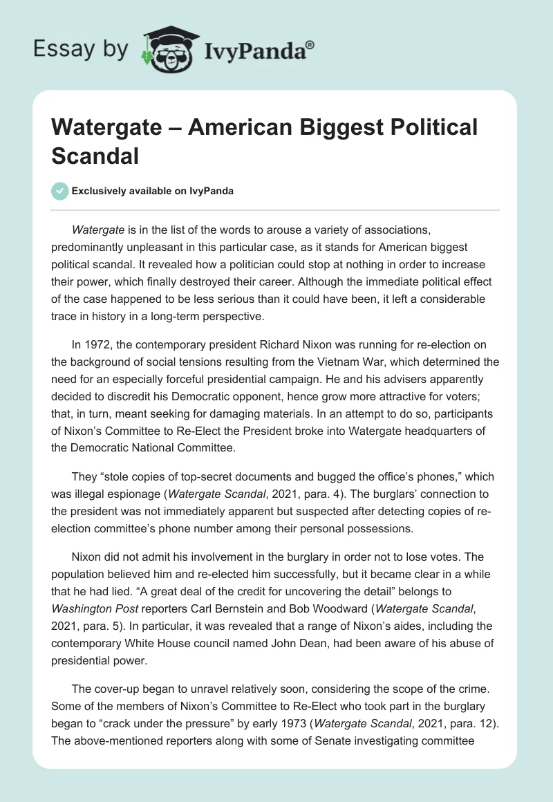 Watergate – American Biggest Political Scandal. Page 1