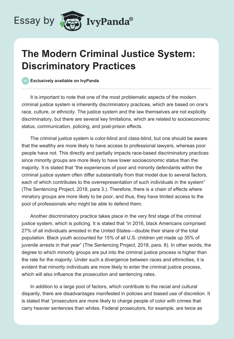 The Modern Criminal Justice System: Discriminatory Practices. Page 1