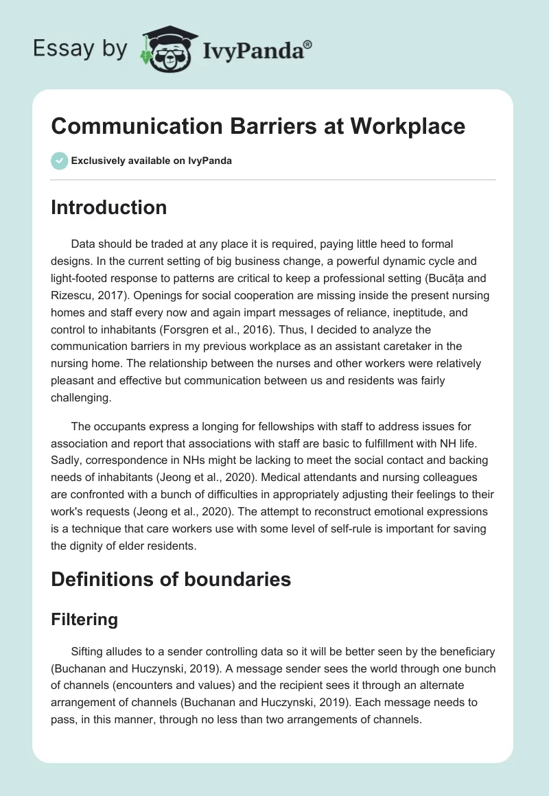 Communication Barriers at Workplace. Page 1