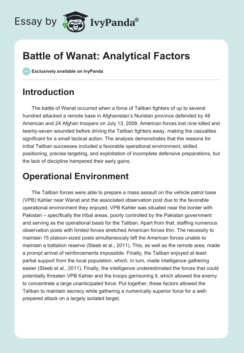Battle of Wanat: Analytical Factors. Page 1