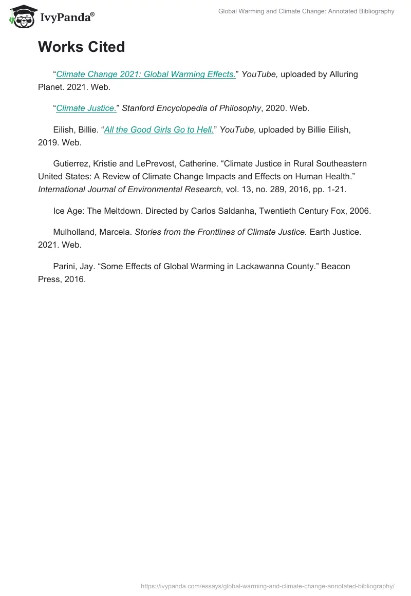 Global Warming and Climate Change: Annotated Bibliography. Page 3