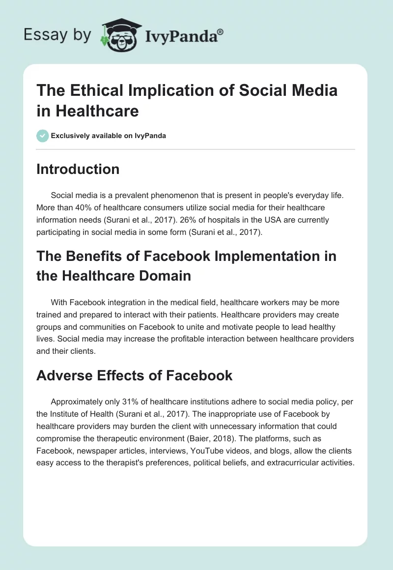 The Ethical Implication of Social Media in Healthcare. Page 1