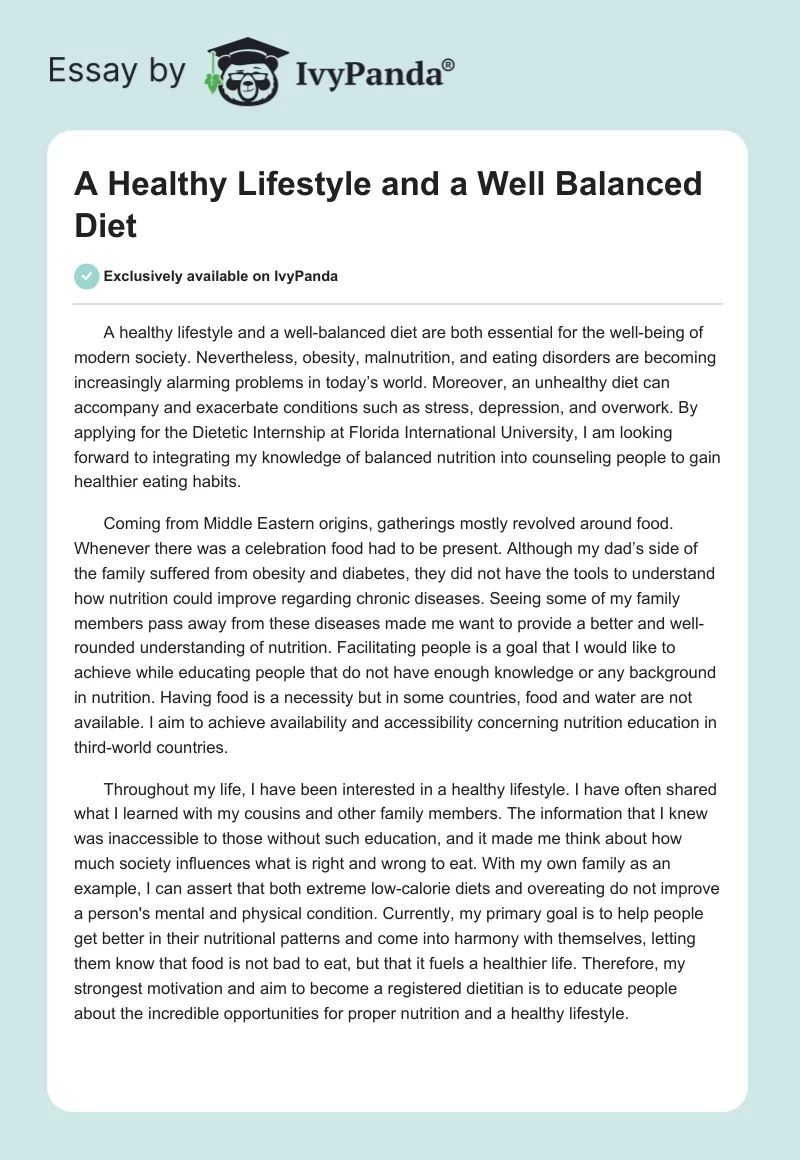 A Healthy Lifestyle and a Well Balanced Diet. Page 1