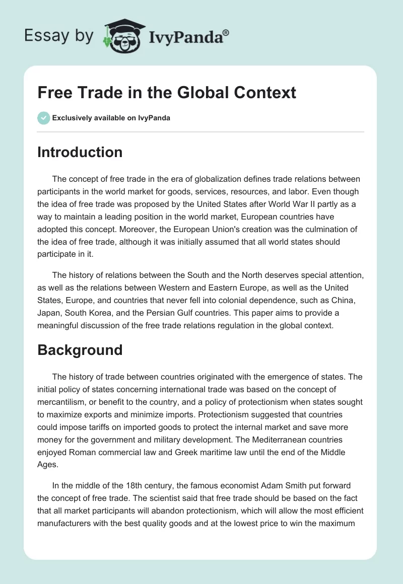 Free Trade in the Global Context. Page 1