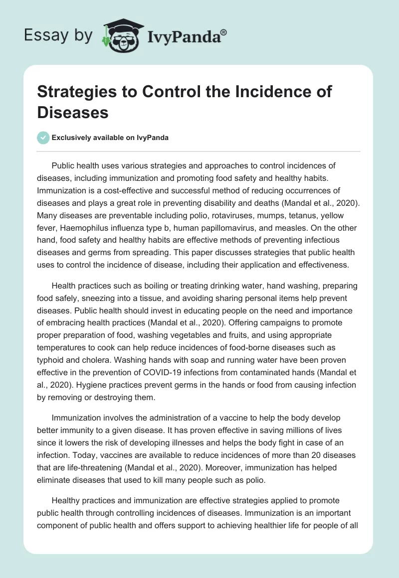 Strategies to Control the Incidence of Diseases. Page 1