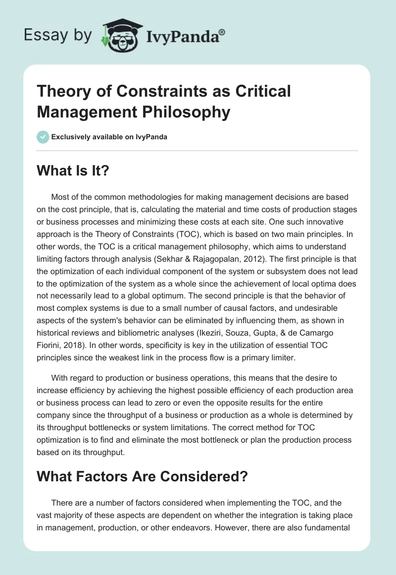 Theory of Constraints as Critical Management Philosophy. Page 1