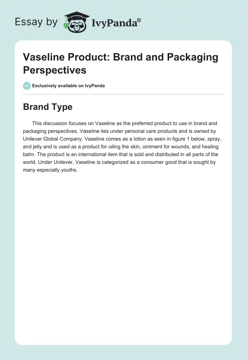 Vaseline Product: Brand and Packaging Perspectives. Page 1