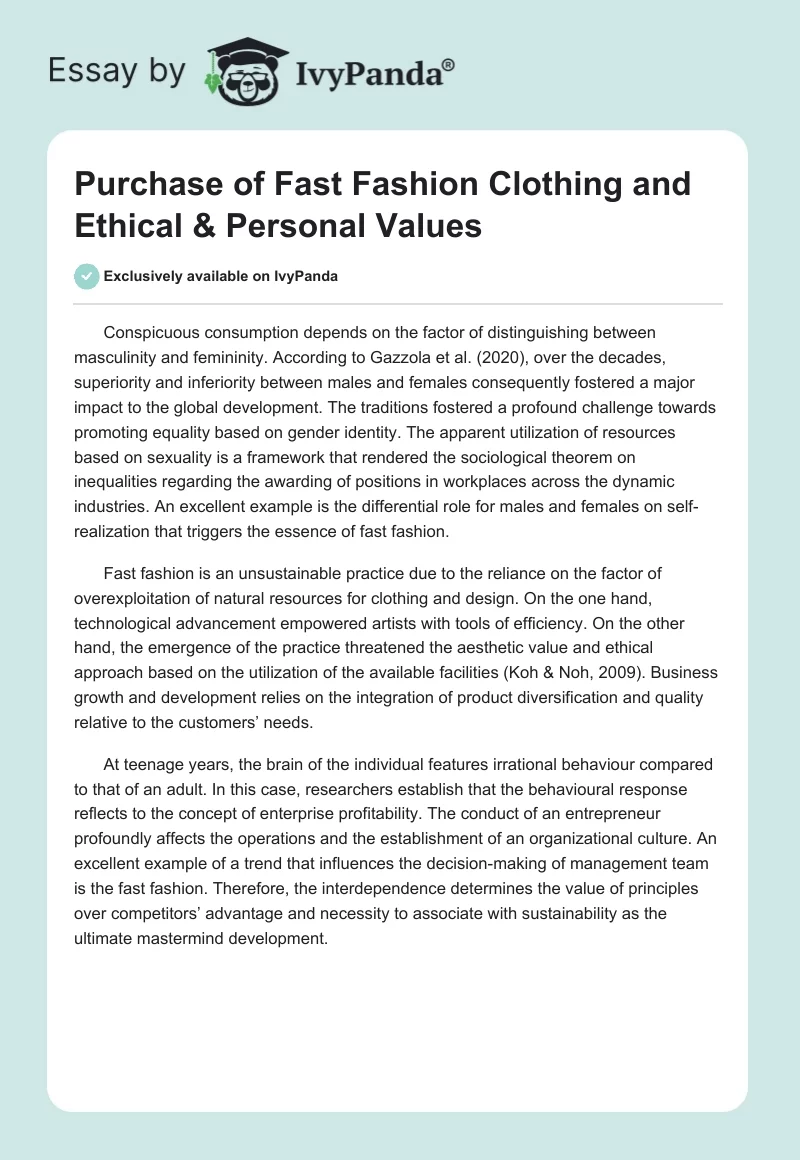 Purchase of Fast Fashion Clothing and Ethical & Personal Values. Page 1