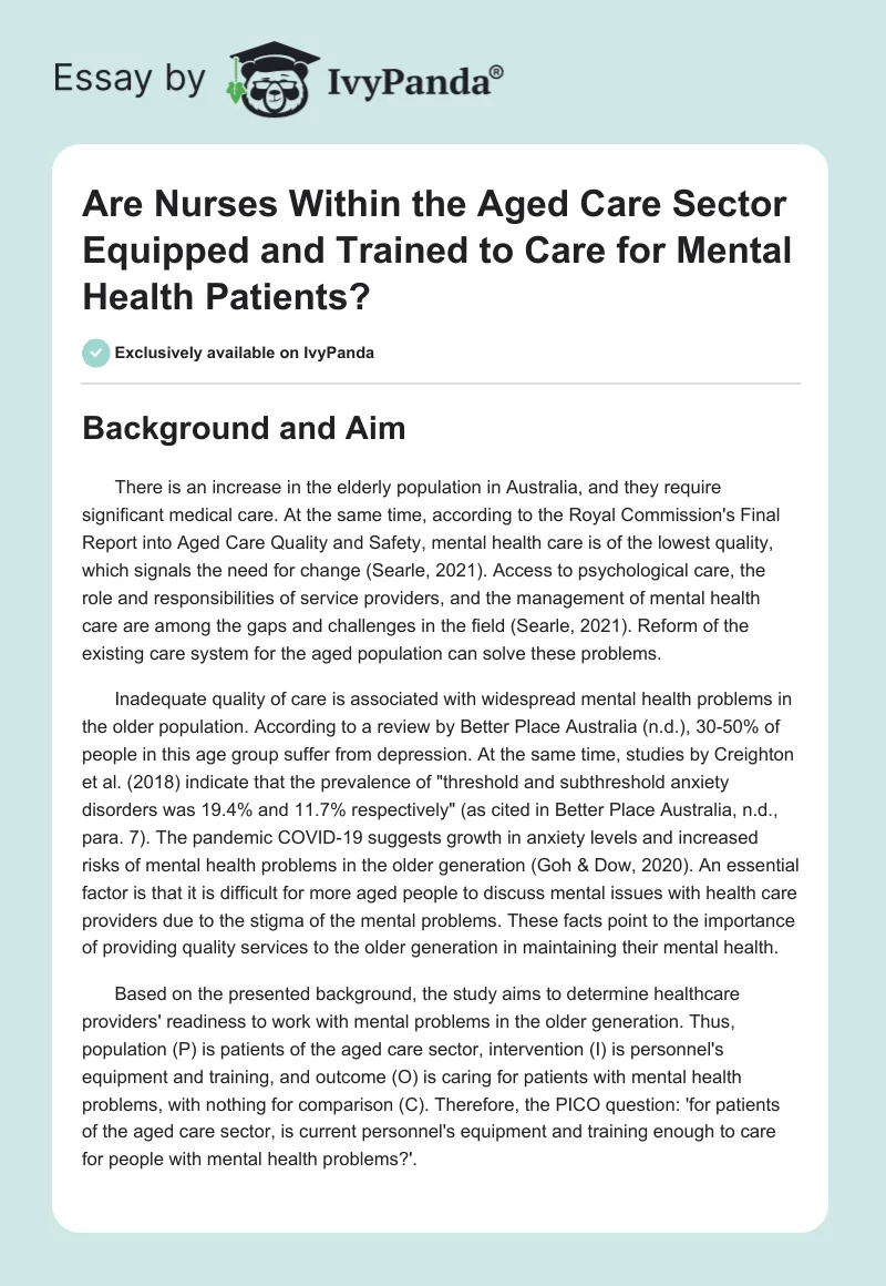 Are Nurses Within the Aged Care Sector Equipped and Trained to Care for Mental Health Patients?. Page 1