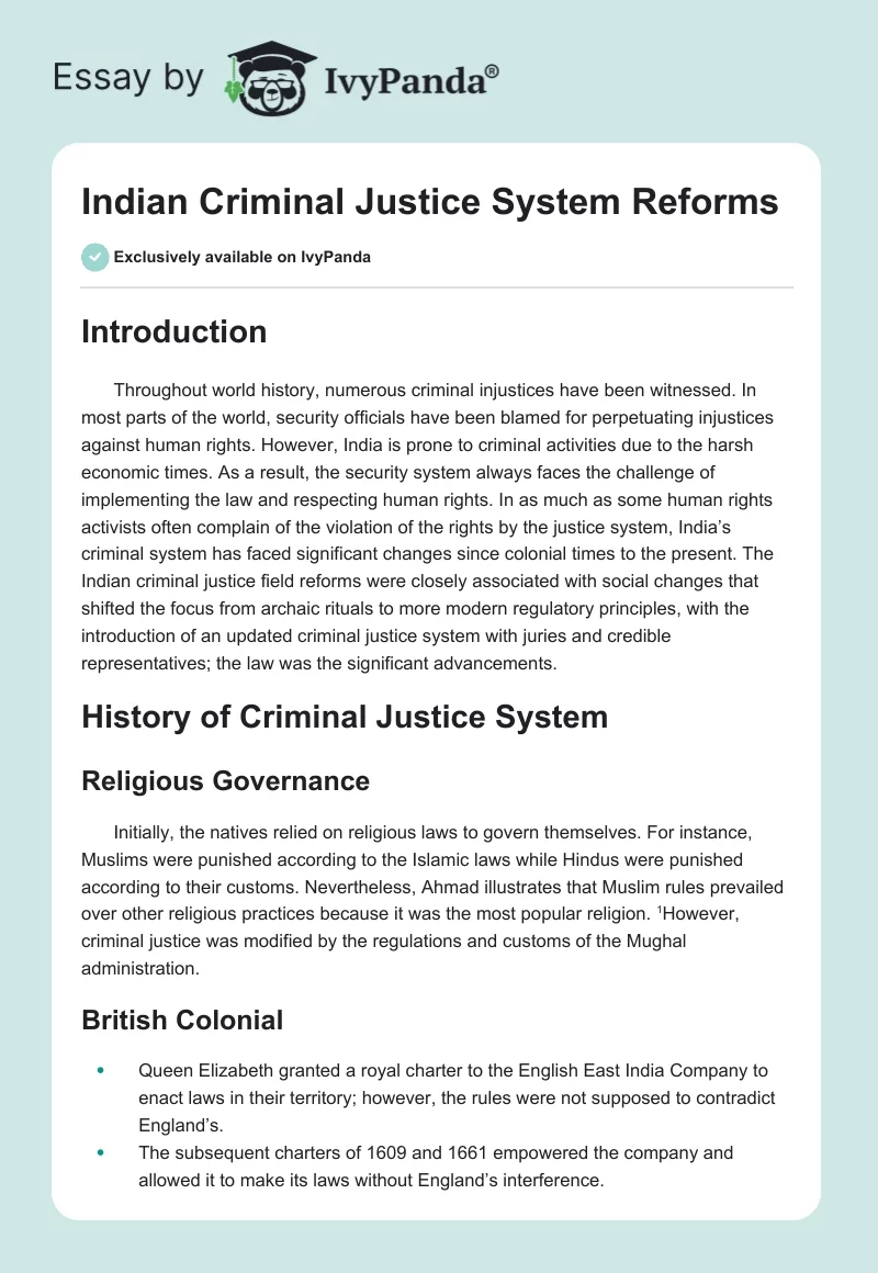 Indian Criminal Justice System Reforms. Page 1