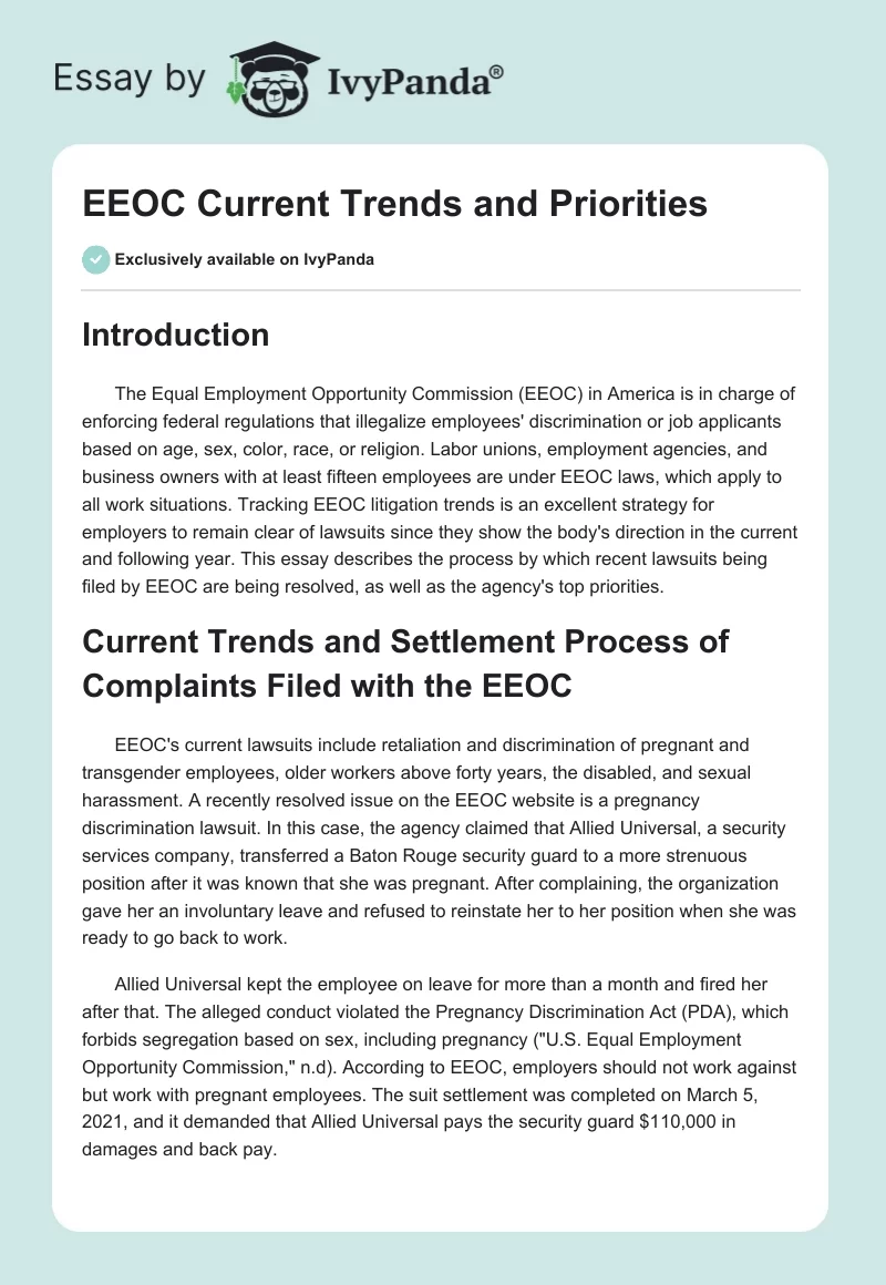 EEOC Current Trends and Priorities. Page 1