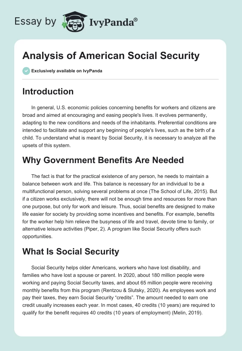 Analysis of American Social Security. Page 1