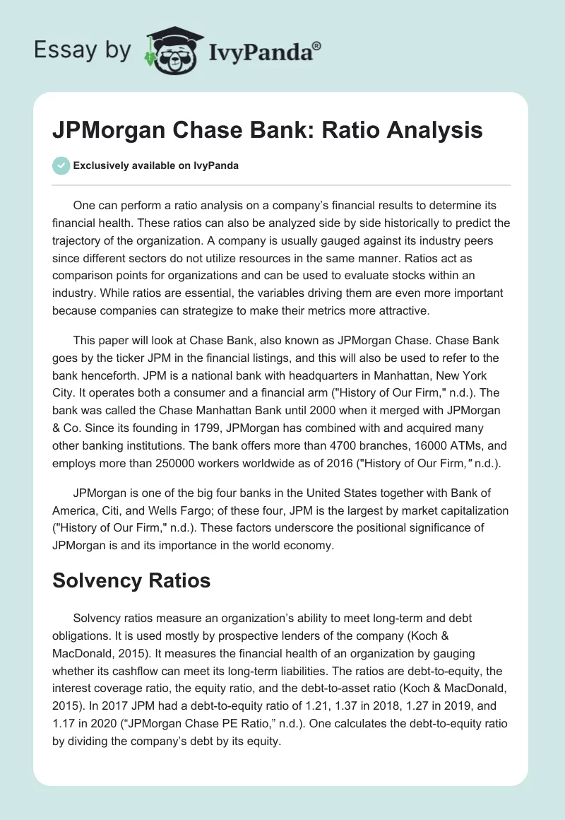 JPMorgan Chase Bank: Ratio Analysis. Page 1