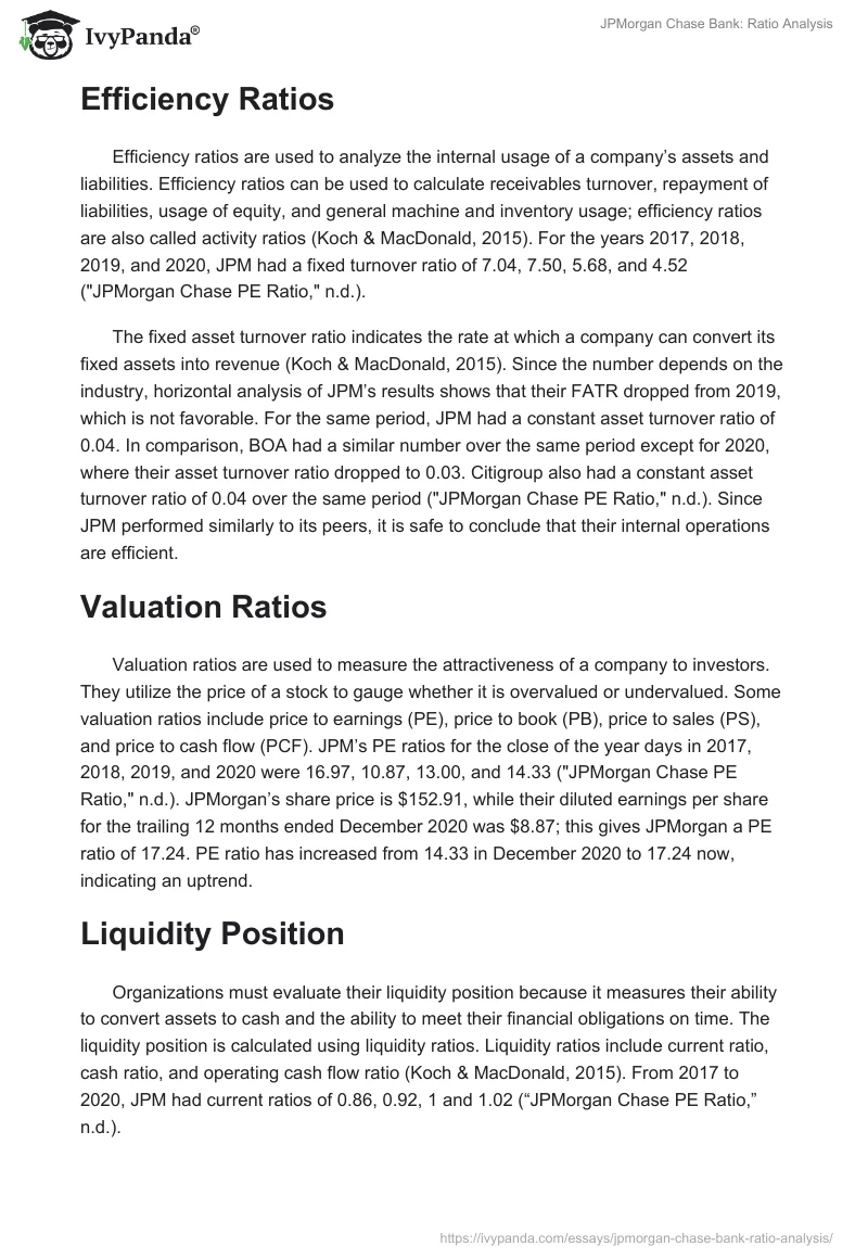 JPMorgan Chase Bank: Ratio Analysis. Page 3