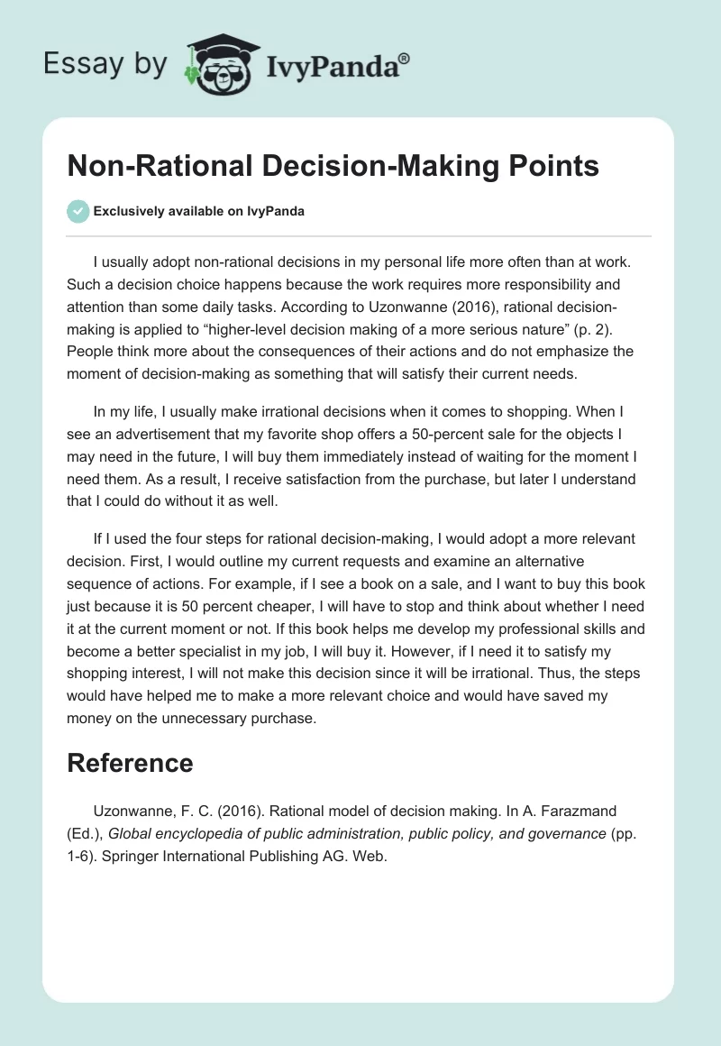 Non-Rational Decision-Making Points. Page 1