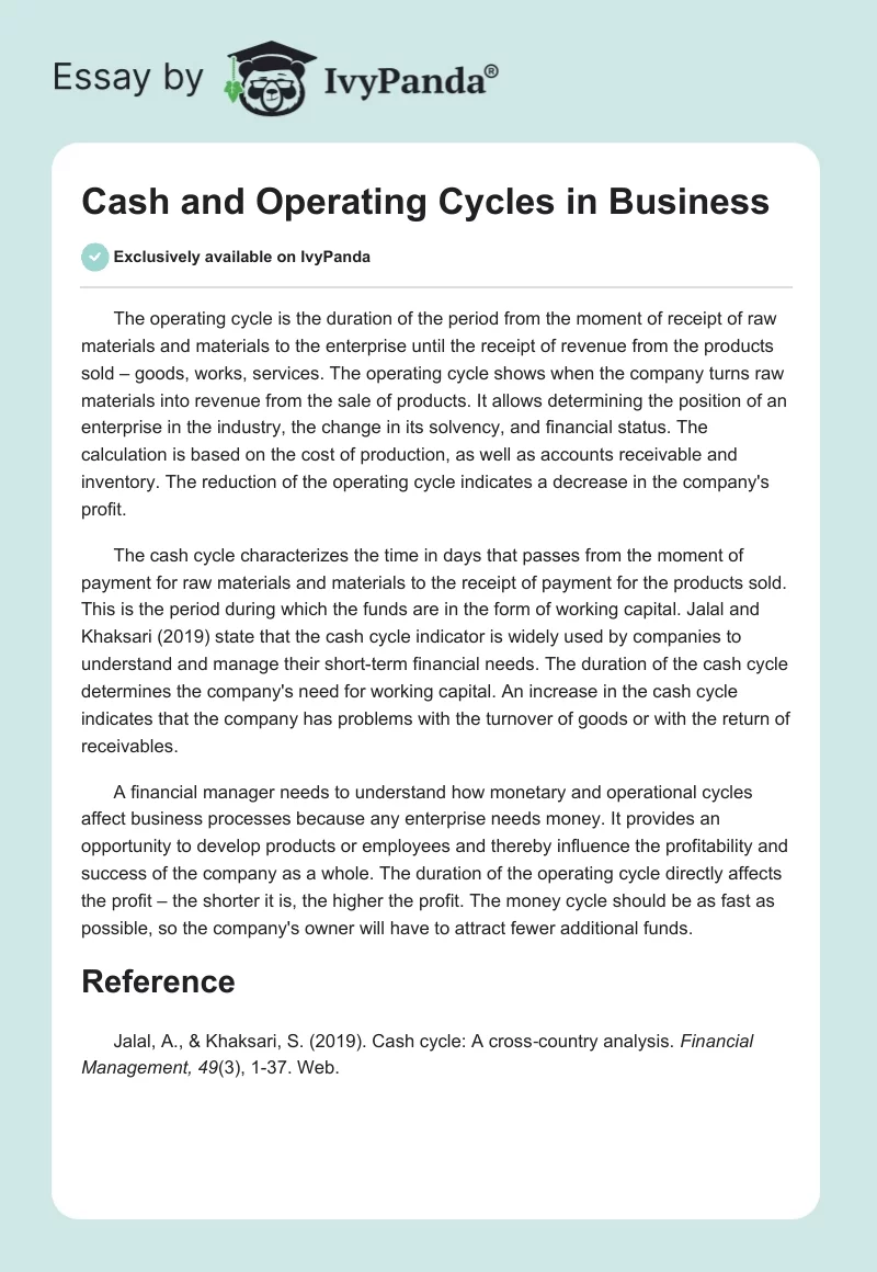 Cash and Operating Cycles in Business. Page 1