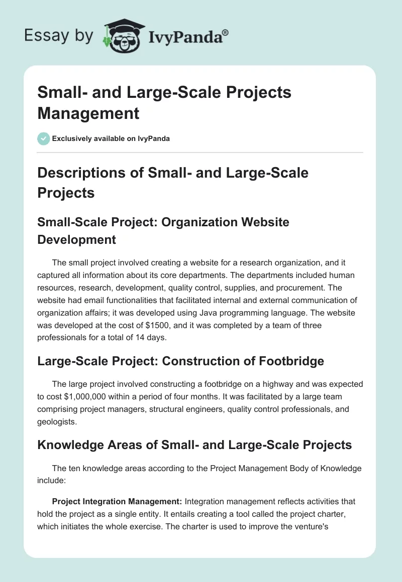 Small- and Large-Scale Projects Management. Page 1