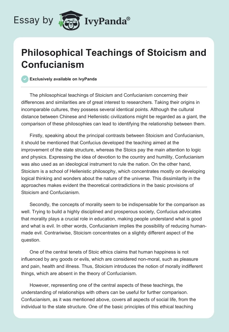 Philosophical Teachings of Stoicism and Confucianism. Page 1