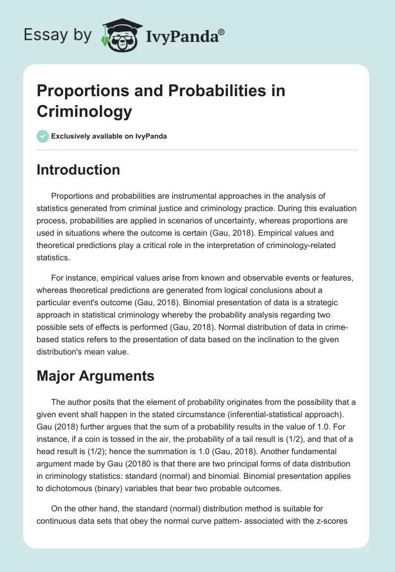 Proportions and Probabilities in Criminology. Page 1