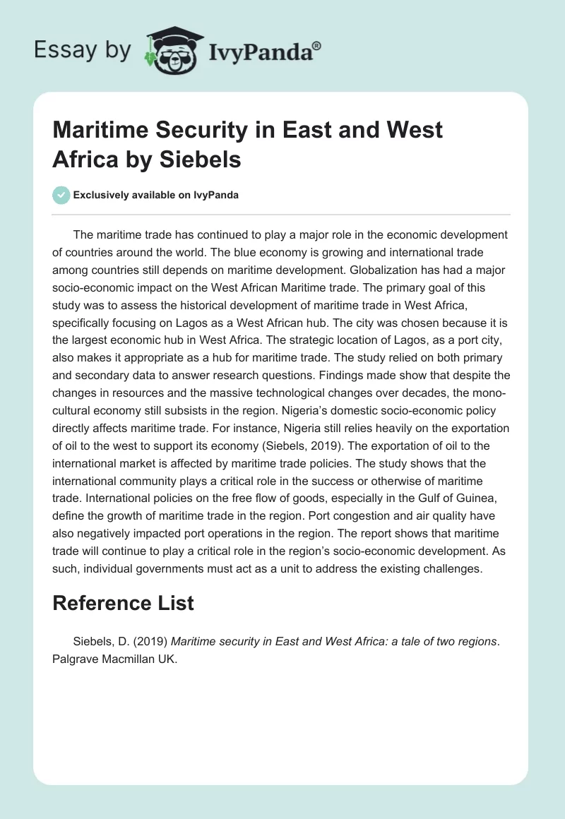 Maritime Security in East and West Africa by Siebels. Page 1