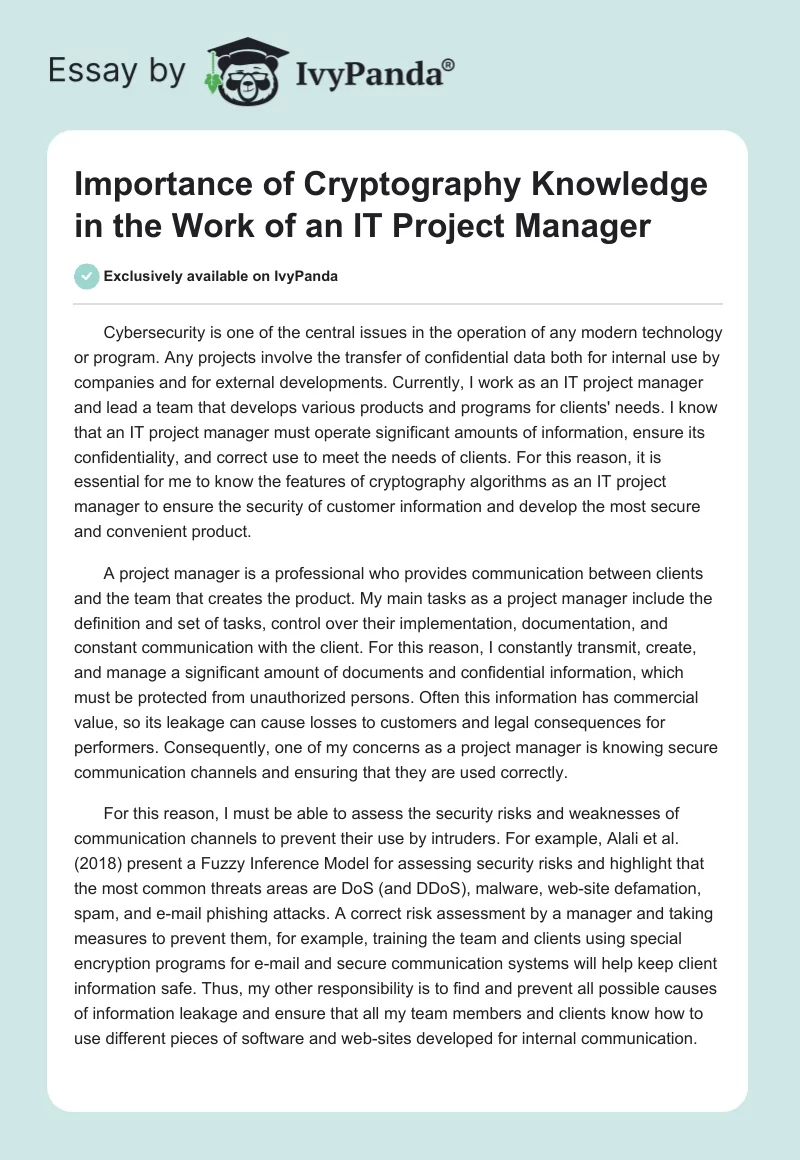 Importance of Cryptography Knowledge in the Work of an IT Project Manager. Page 1