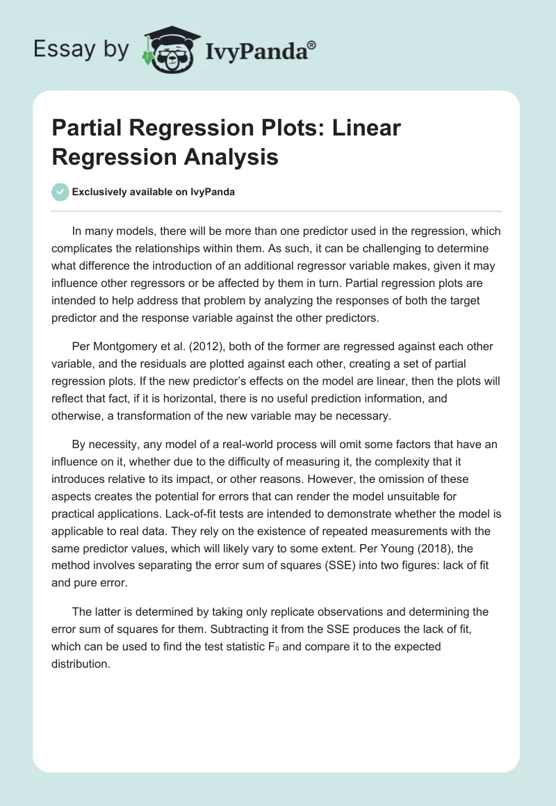 Partial Regression Plots: Linear Regression Analysis. Page 1
