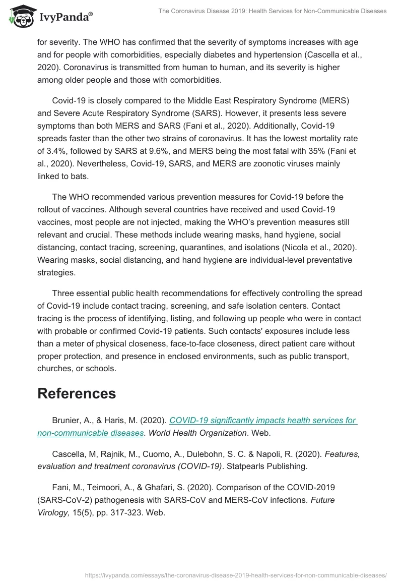 The Coronavirus Disease 2019: Health Services for Non-Communicable Diseases. Page 2