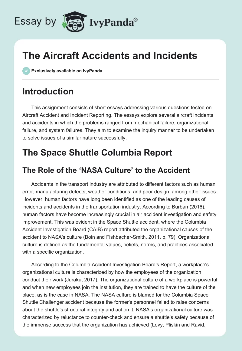The Aircraft Accidents and Incidents. Page 1