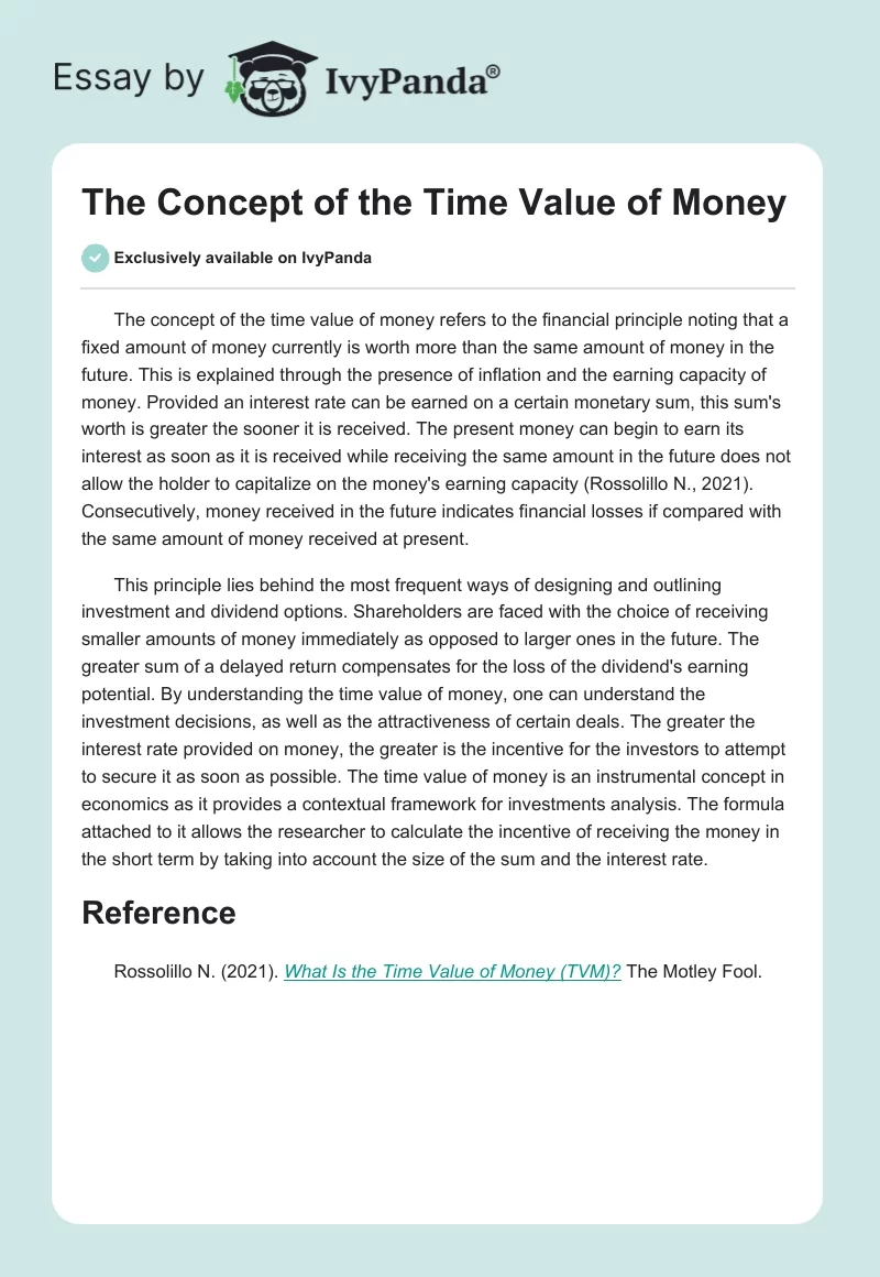 The Concept of the Time Value of Money. Page 1
