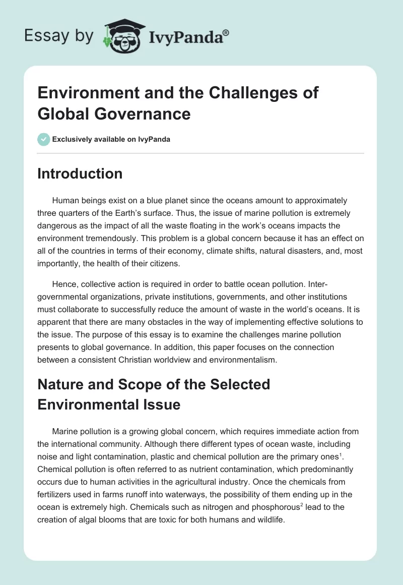 Environment and the Challenges of Global Governance. Page 1