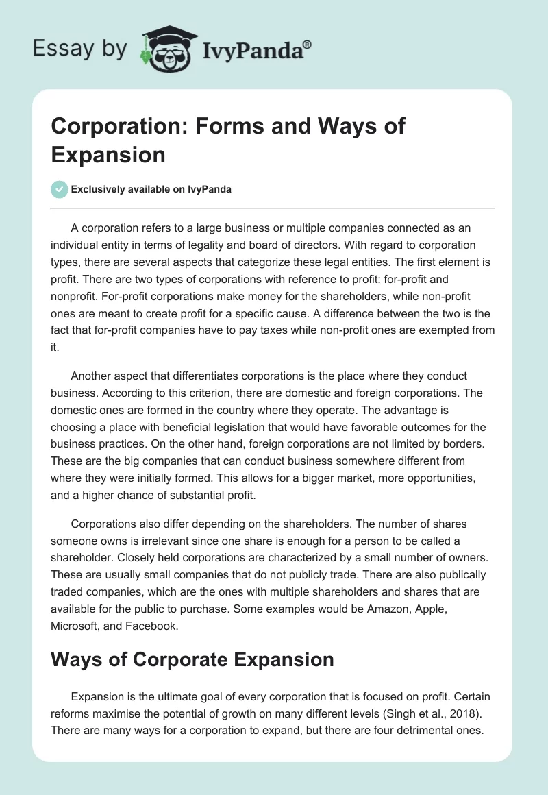 Corporation: Forms and Ways of Expansion. Page 1
