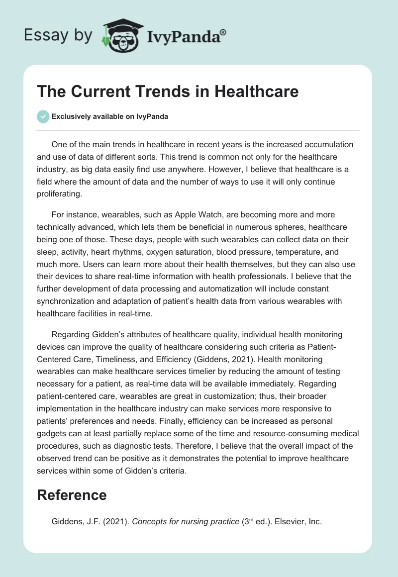 The Current Trends in Healthcare. Page 1